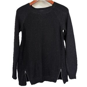 APT.9 Women's Sweater S Black Metallic Knit Side Zip Ribbed Long Sleeve Top